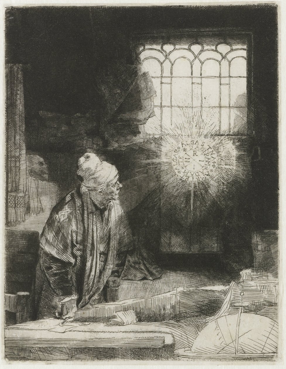 Een geleerde in zijn studeerkamer door Rembrandt van Rijn