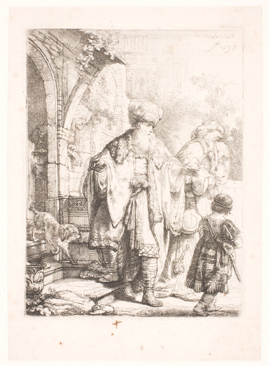 Abraham verdrijft Hagar en Ismael door Rembrandt van Rijn