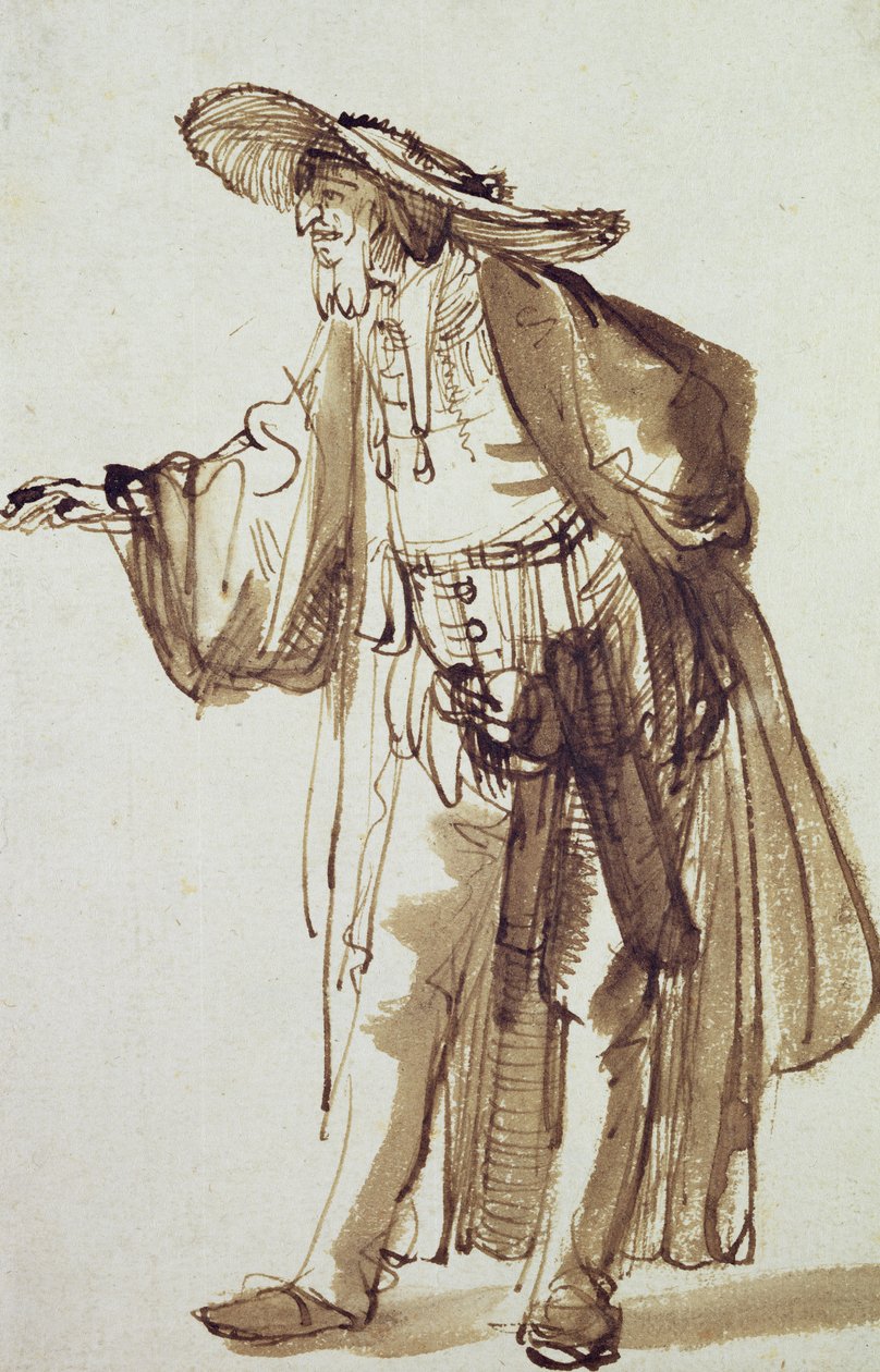 Acteur met een breedgerande hoed door Rembrandt van Rijn
