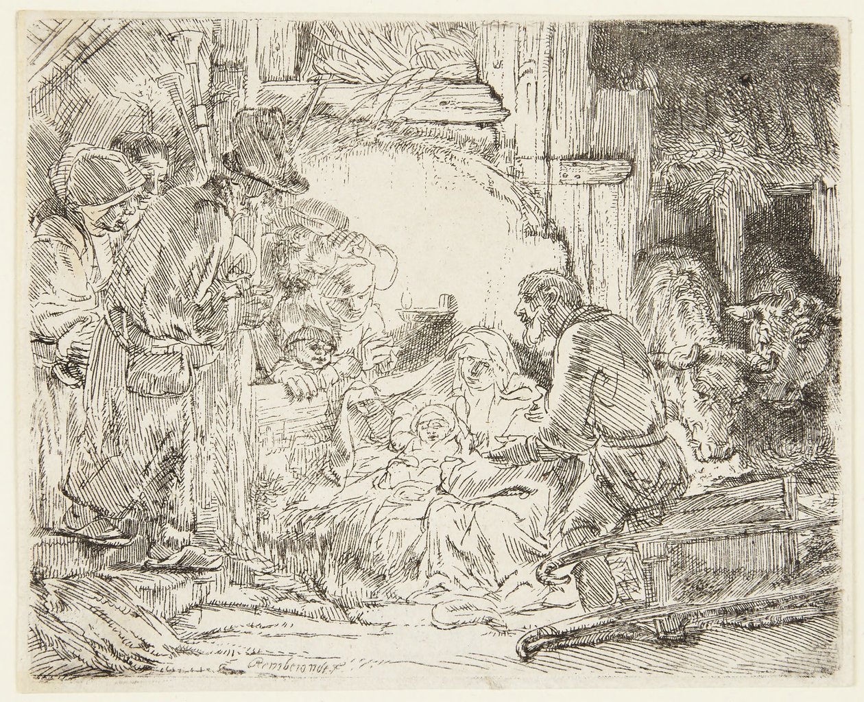 De aanbidding van de herders met de lamp door Rembrandt van Rijn