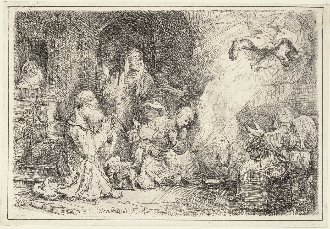 Engel Vertrekt van de Familie van Tobias, 1641 door Rembrandt van Rijn