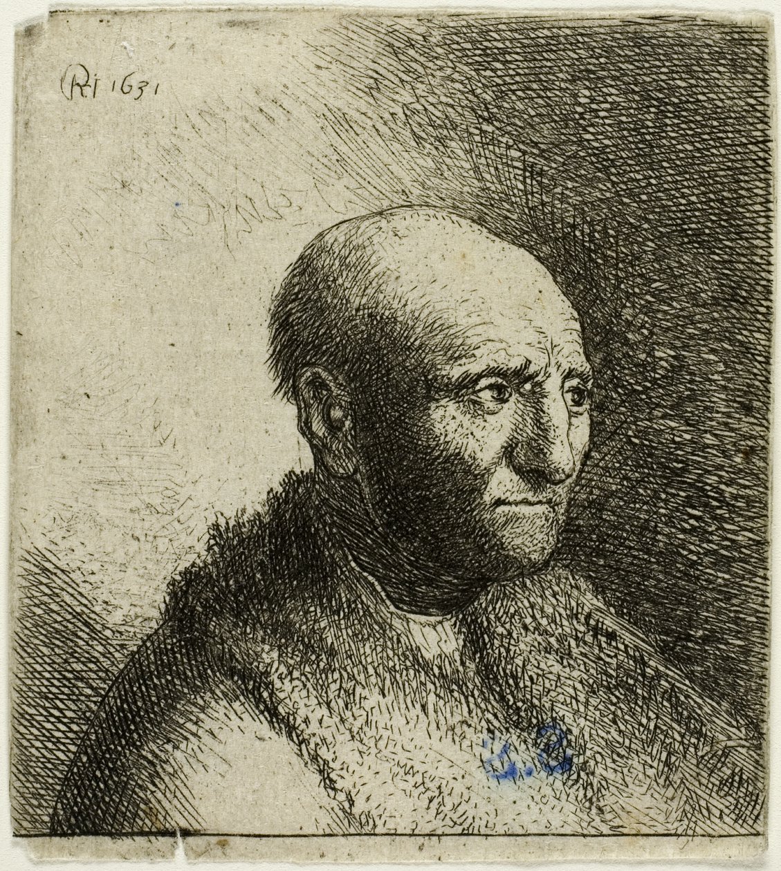 Kale Man in een Bontjas: Buste door Rembrandt van Rijn
