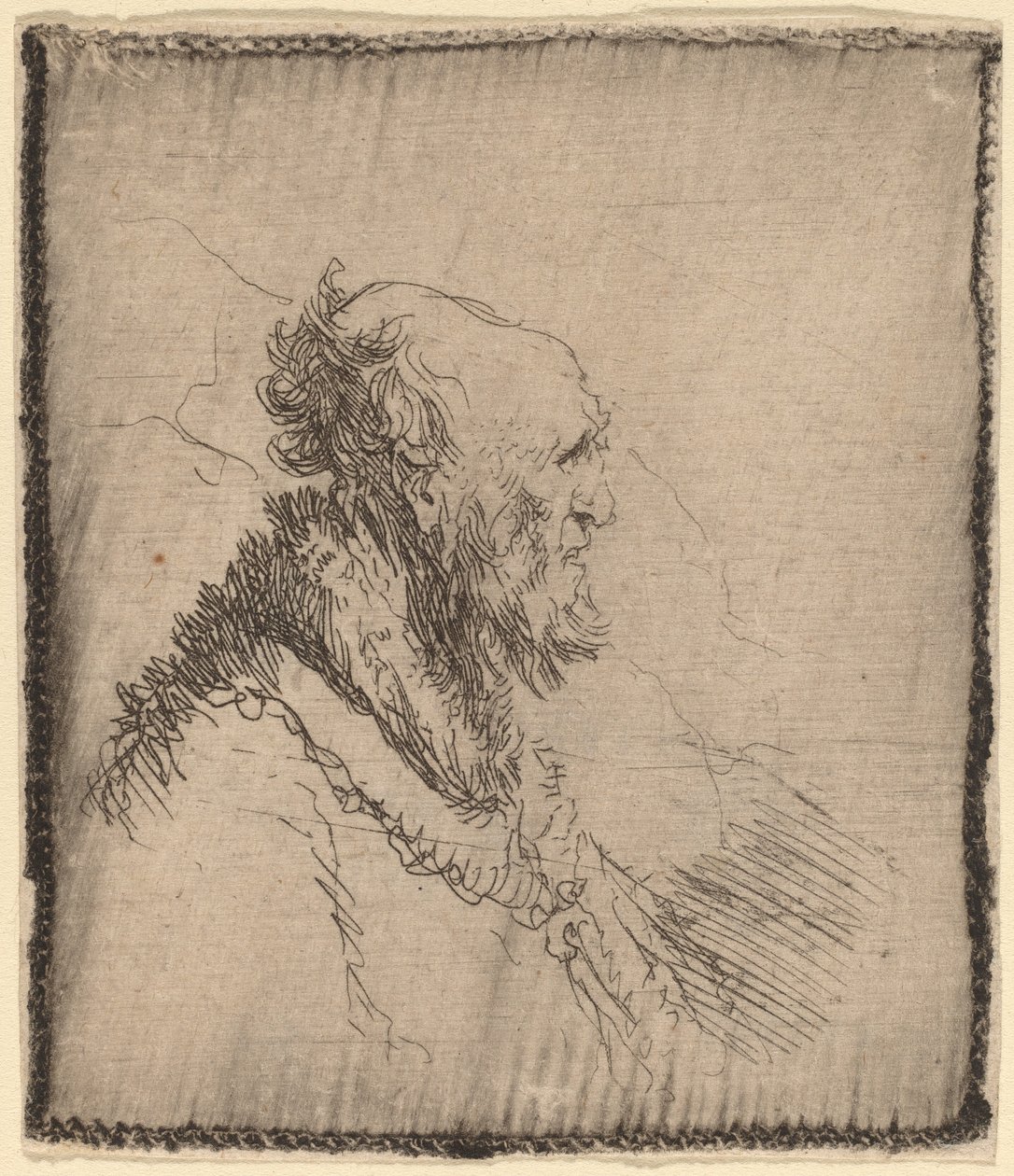 Kale Oude Man met een Korte Baard in Profiel, ca. 1635 door Rembrandt van Rijn