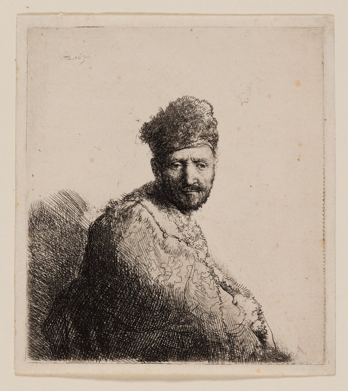 Behaarde Man, in Oosterse Bontmuts en Gewaad door Rembrandt van Rijn
