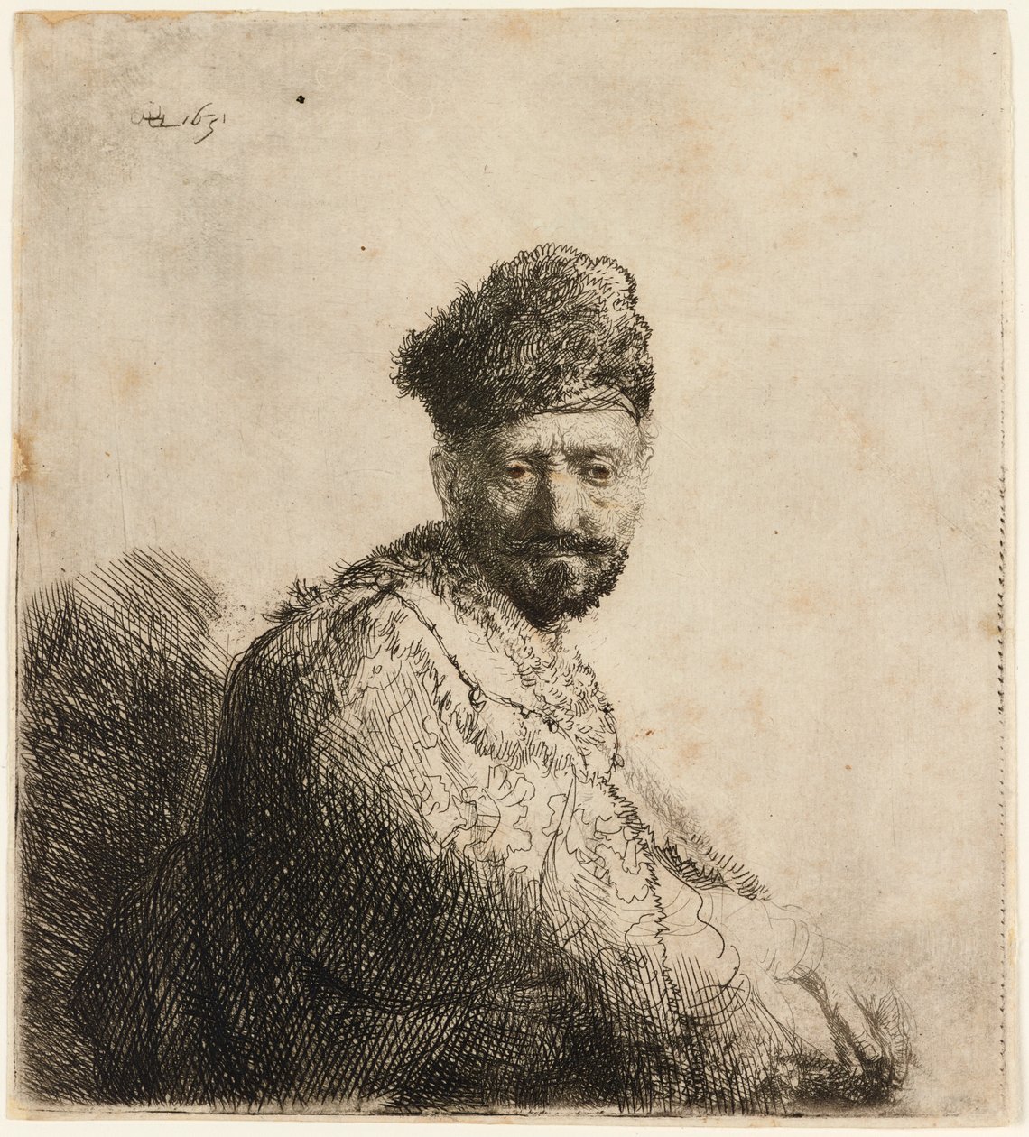 Baardige man in bonten oosterse muts: de vader van de kunstenaar, 1631 door Rembrandt van Rijn
