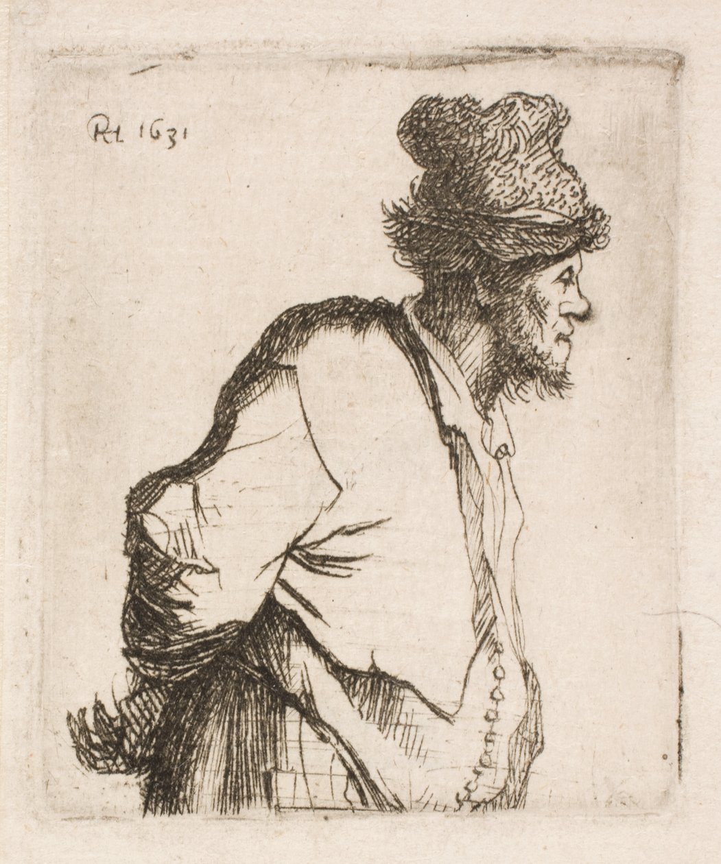 Boer met handen op de rug door Rembrandt van Rijn