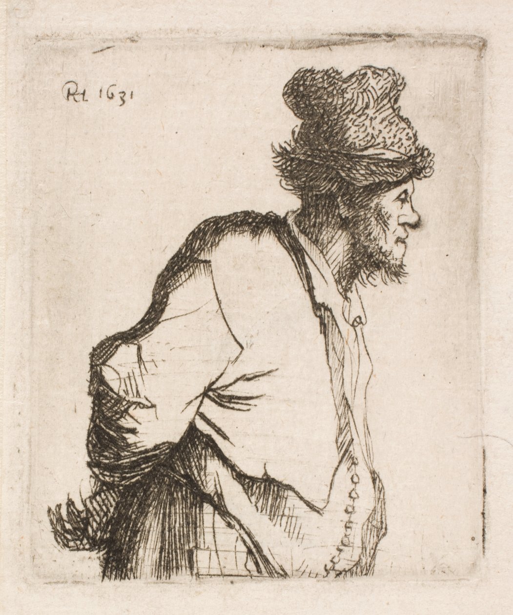 Boer met handen op de rug door Rembrandt van Rijn