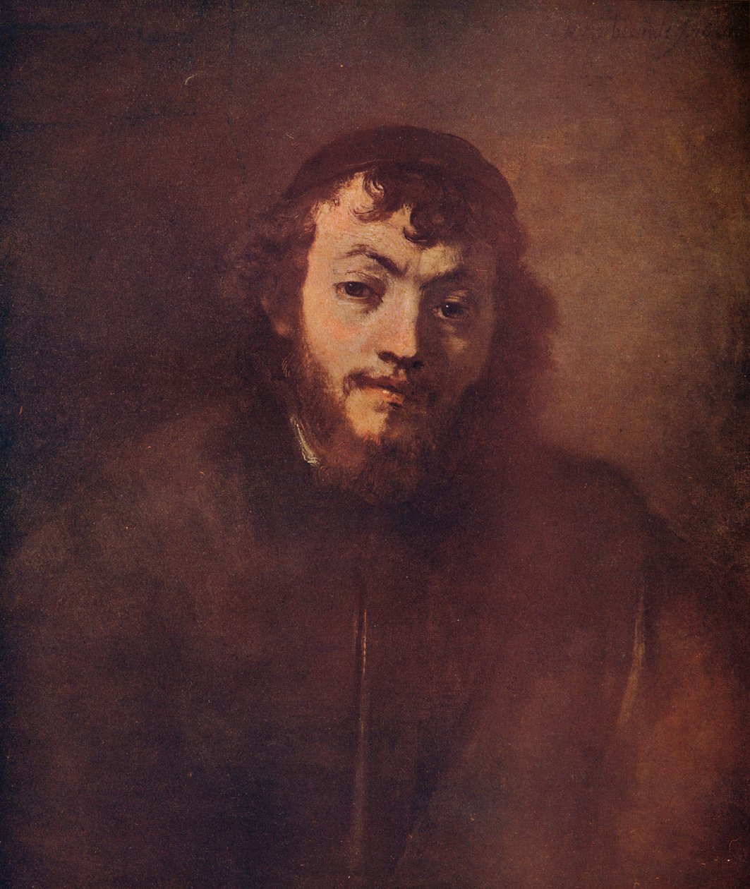 Buste van een bebaarde jonge man met een schedelmuts, 1663 door Rembrandt van Rijn