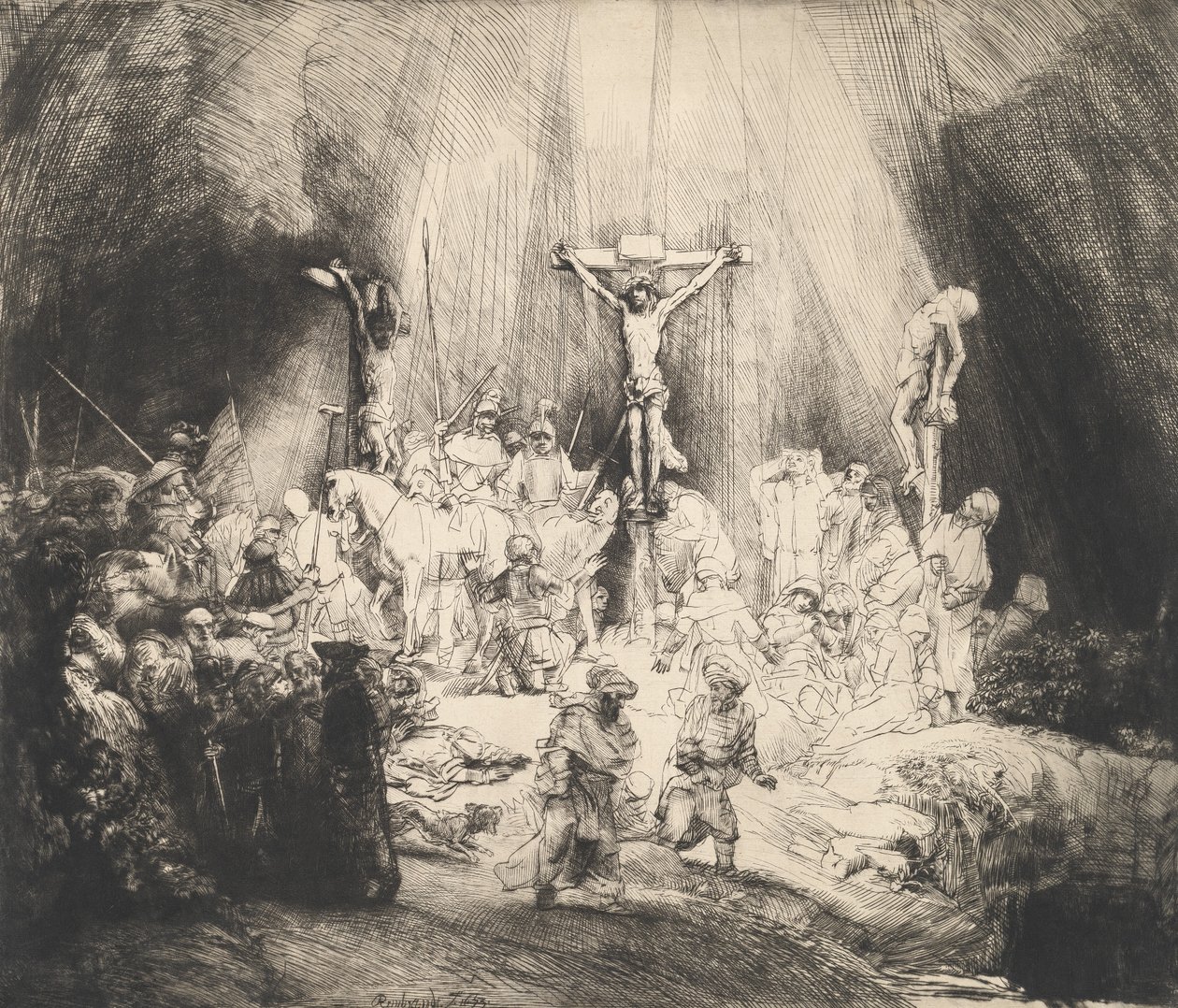 Christus Gekruisigd tussen de Twee Dieven De Drie Kruisen, 1653 door Rembrandt van Rijn