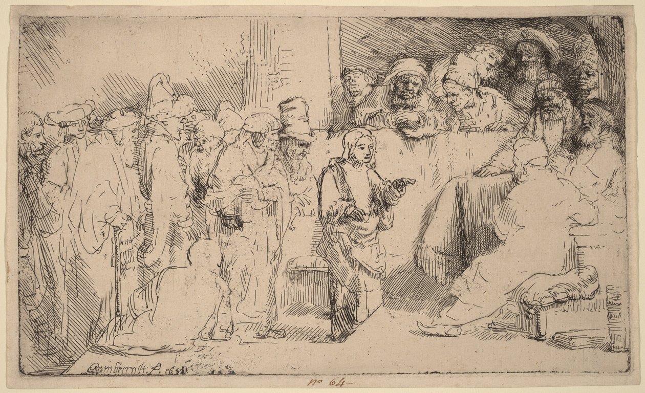 Christus in discussie met de schriftgeleerden: een schets door Rembrandt van Rijn