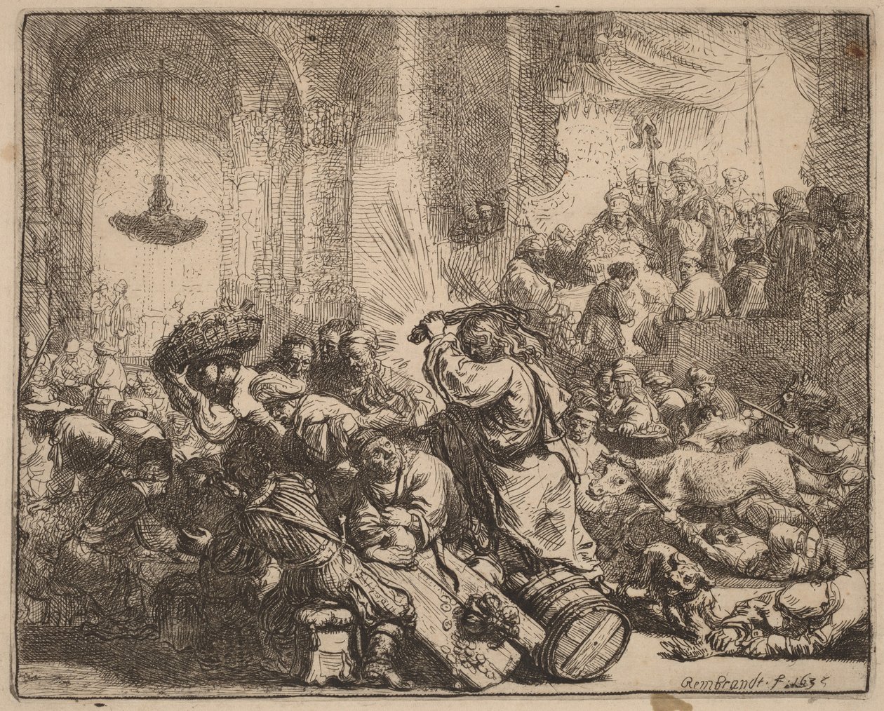 Christus verdrijft de geldwisselaars uit de tempel door Rembrandt van Rijn