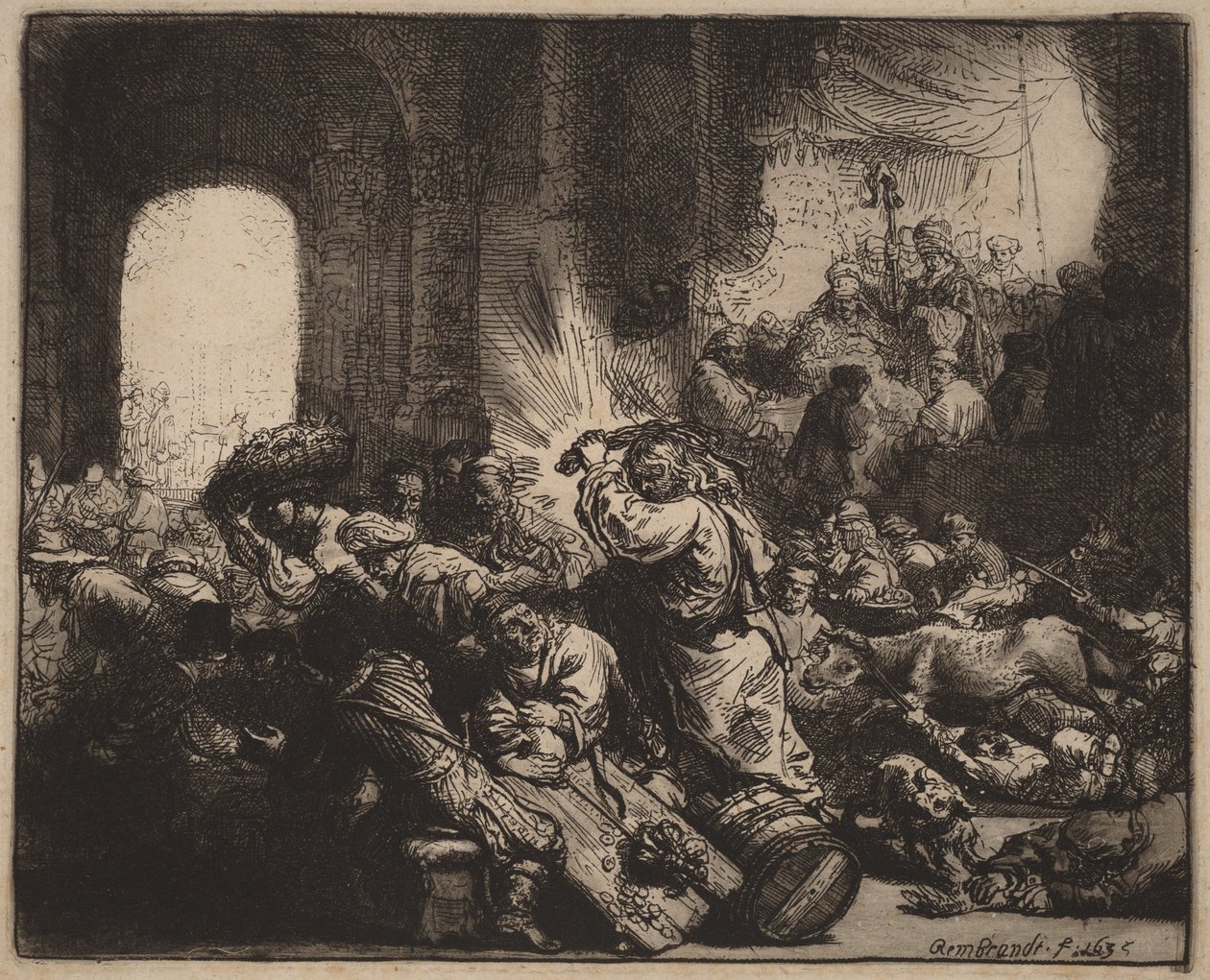 Christus verdrijft de geldwisselaars uit de tempel door Rembrandt van Rijn