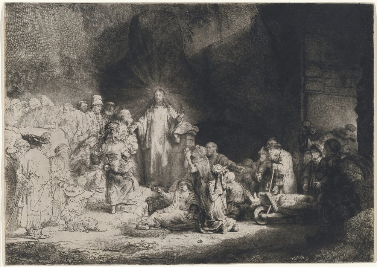 Christus predikt (De honderdguldenprent) door Rembrandt van Rijn
