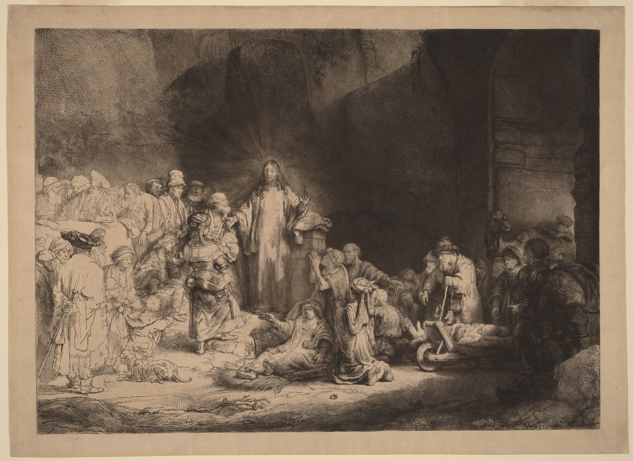 Christus predikt (De honderdguldenprent) door Rembrandt van Rijn