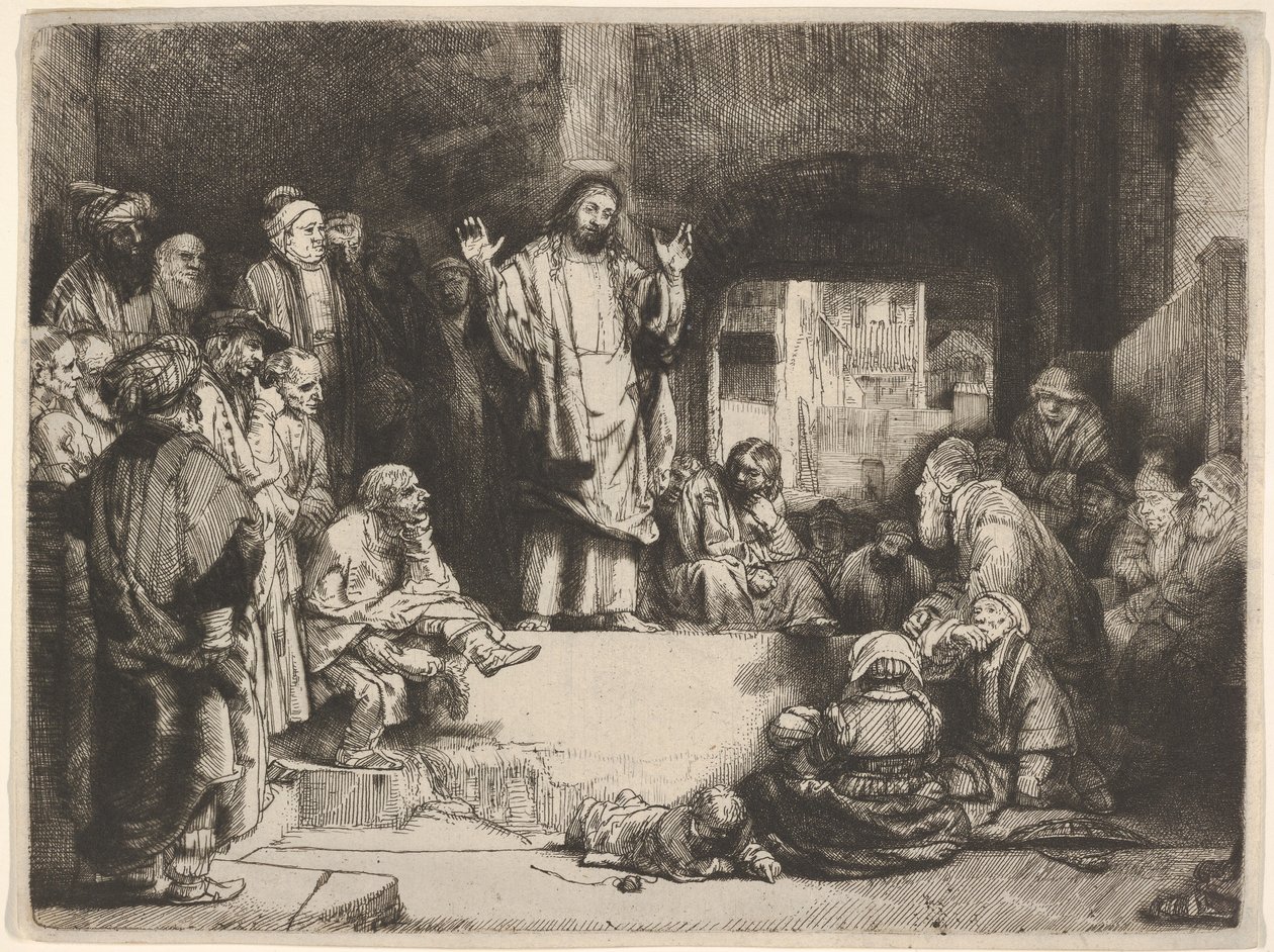Christus predikend, genaamd La Petite Tombe door Rembrandt van Rijn