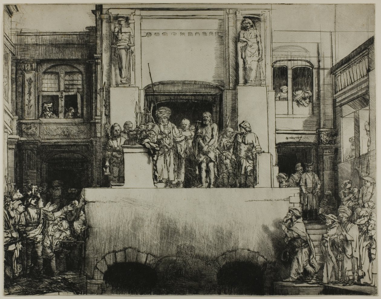 Christus gepresenteerd aan het volk: Liggende plaat door Rembrandt van Rijn