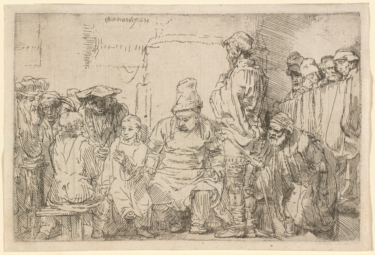 De zittende Christus in discussie met de schriftgeleerden door Rembrandt van Rijn