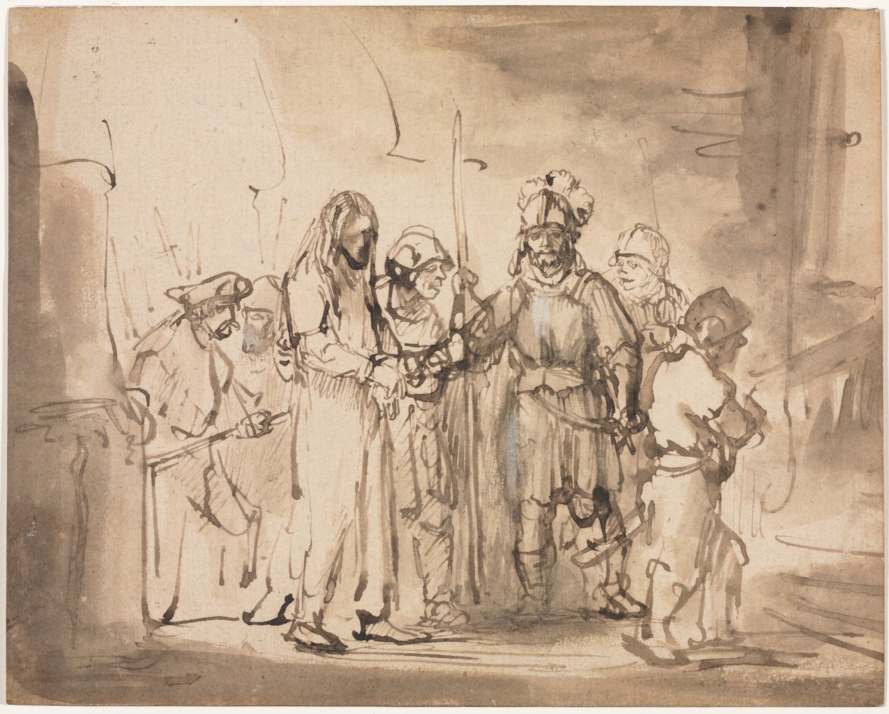 Christus voor Kajafas gebracht, c. 1641-1642 door Rembrandt van Rijn