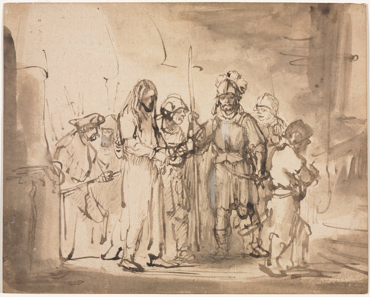 Christus Voorgeleid aan Kajafas door Rembrandt van Rijn
