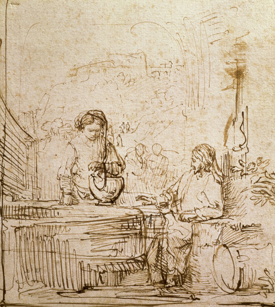 Christus en de vrouw van Samaria door Rembrandt van Rijn