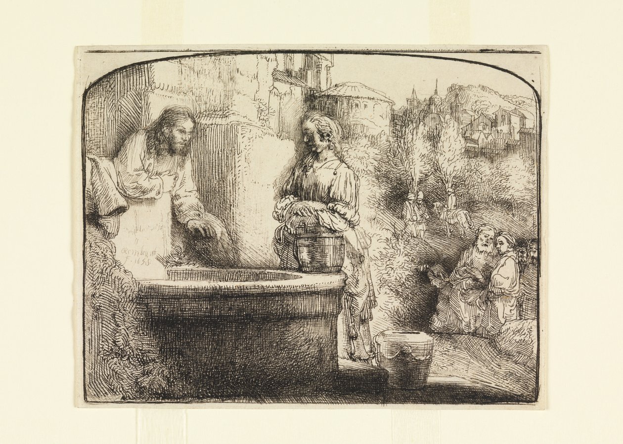 Christus en de Vrouw van Samaria door Rembrandt van Rijn