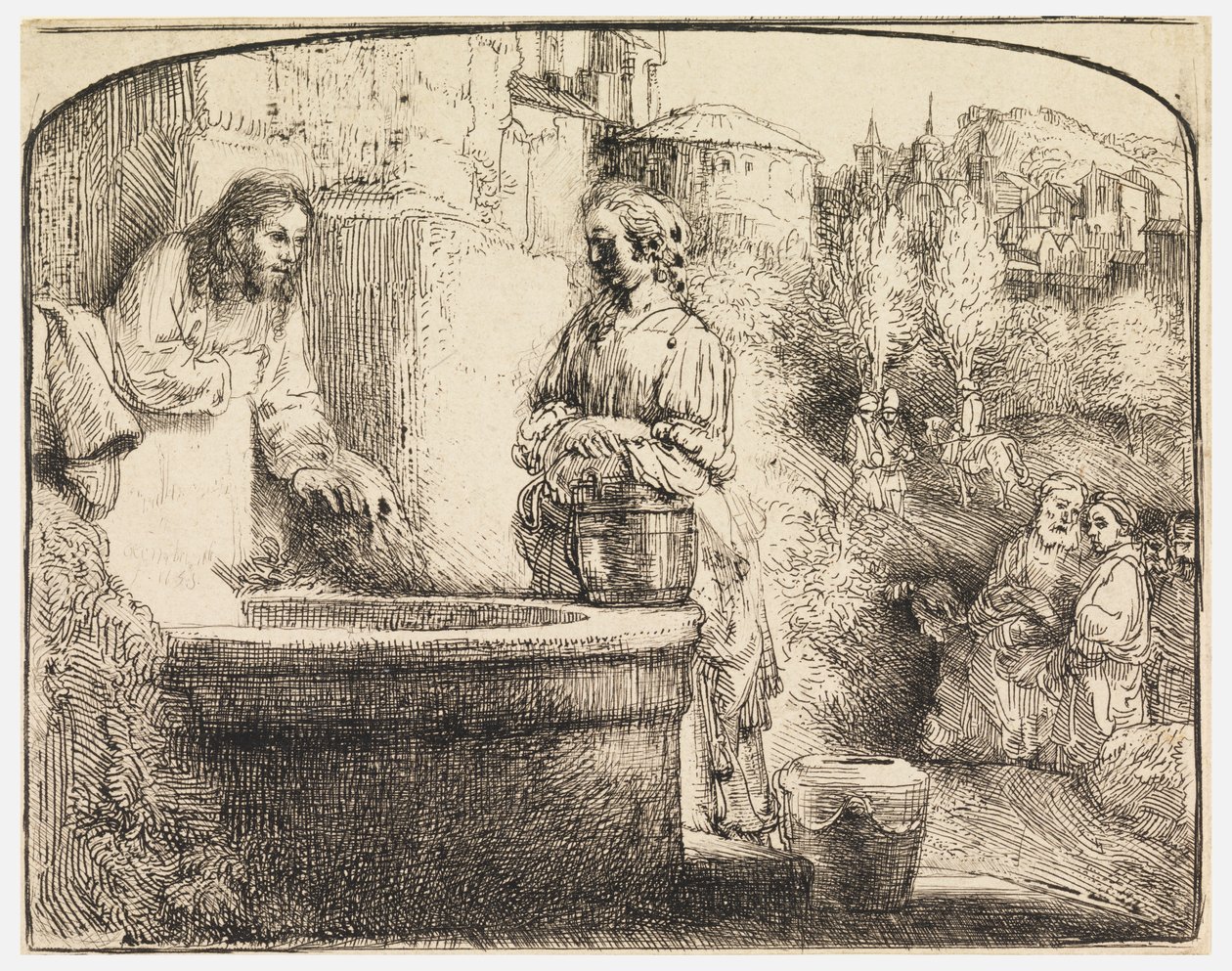 Christus en de Vrouw van Samaria door Rembrandt van Rijn