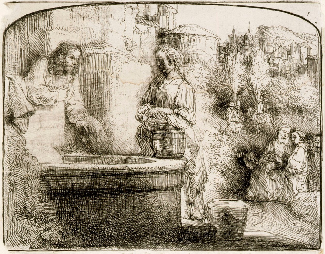 Christus en de vrouw uit Samaria door Rembrandt van Rijn