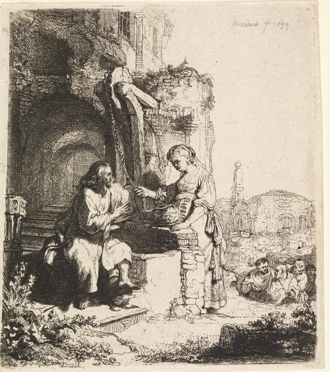 Christus en de Vrouw van Samaria Tussen Ruïnes door Rembrandt van Rijn