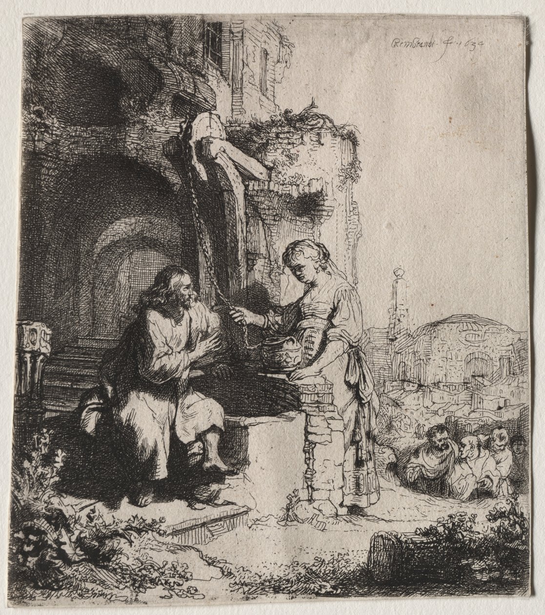 Christus en de Vrouw van Samaria Tussen Ruïnes door Rembrandt van Rijn