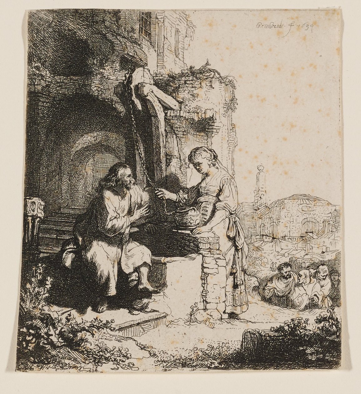 Christus en de vrouw uit Samaria: te midden van de ruïnes door Rembrandt van Rijn