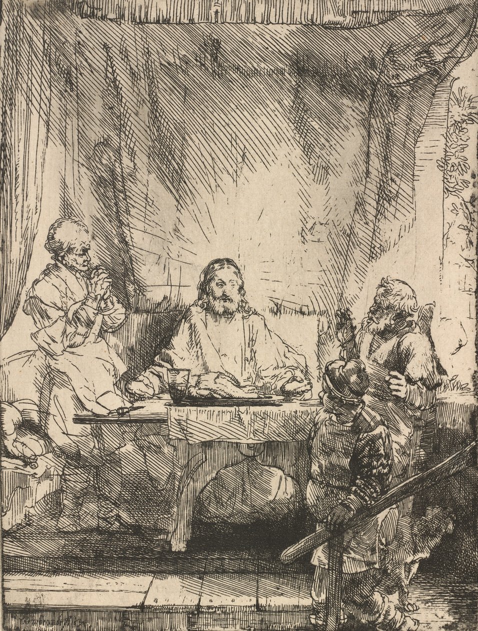 Christus in Emmaüs: de grotere plaat, 1654 door Rembrandt van Rijn