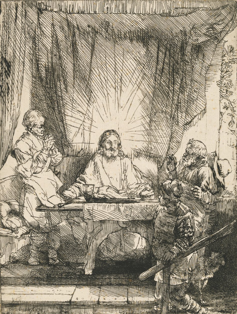 Christus in Emmaüs: de grotere plaat, 1654 door Rembrandt van Rijn