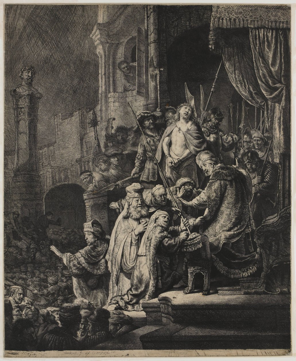 Christus voor Pilatus: grote plaat door Rembrandt van Rijn