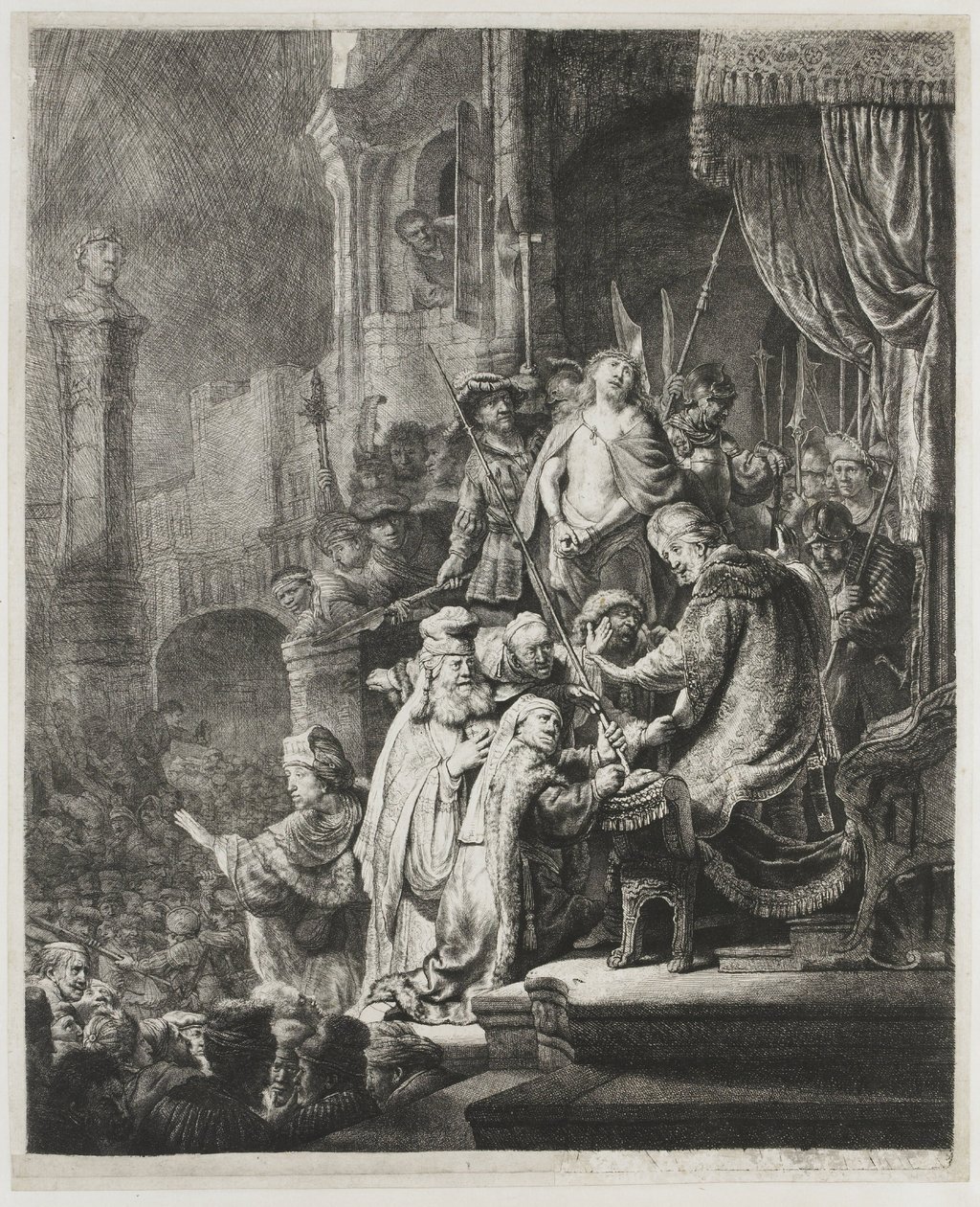 Christus voor Pilatus: grote plaat door Rembrandt van Rijn