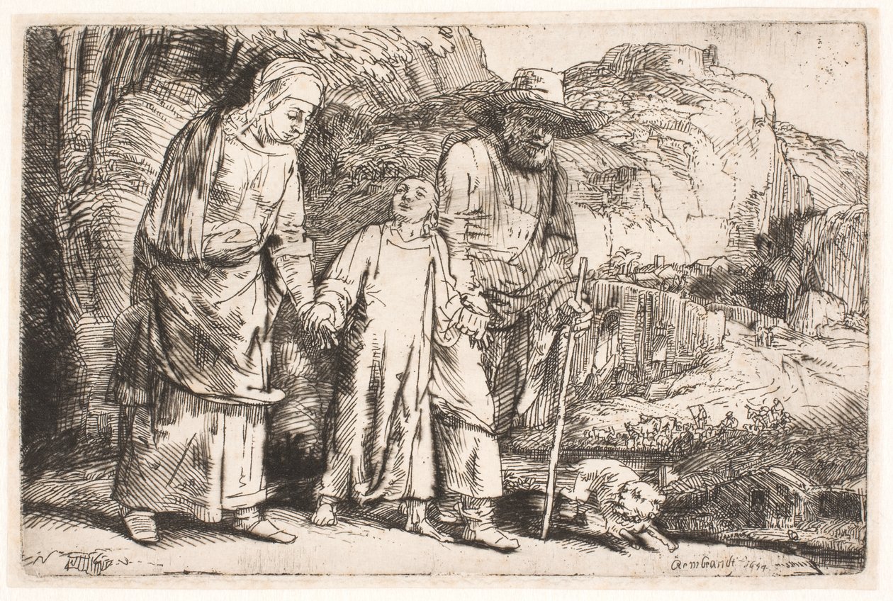 Christus tussen zijn ouders, op de terugweg van de tempel door Rembrandt van Rijn
