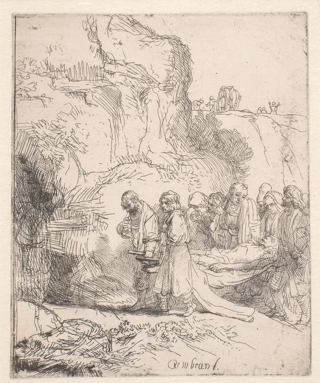 Christus werd naar het graf gedragen door Rembrandt van Rijn