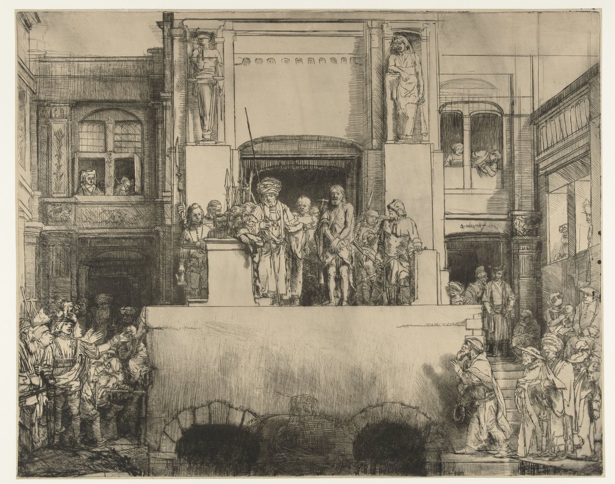 Christus wordt aan het volk getoond: langwerpige plaat door Rembrandt van Rijn