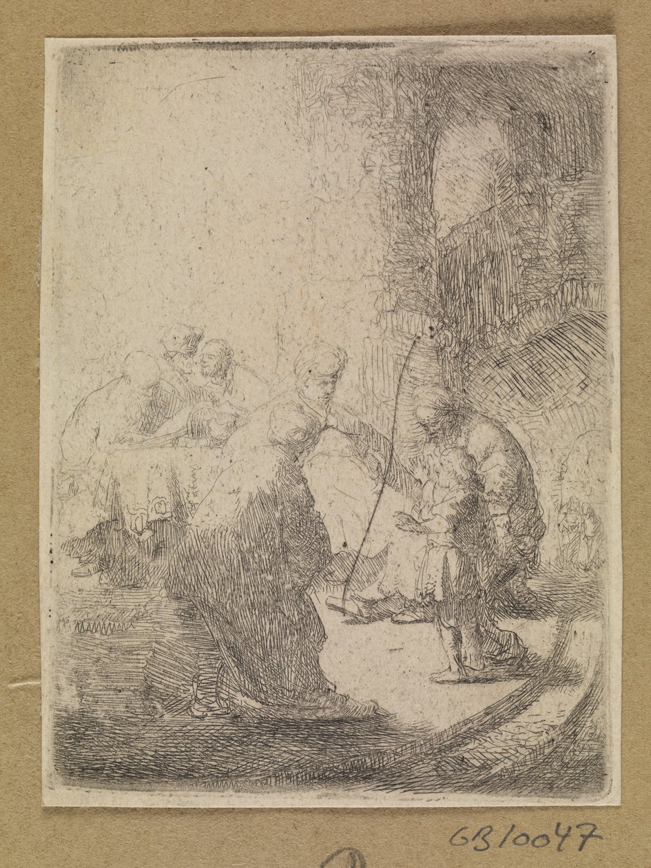 Christus als kind en de schriftgeleerden. Kleine plaat door Rembrandt van Rijn