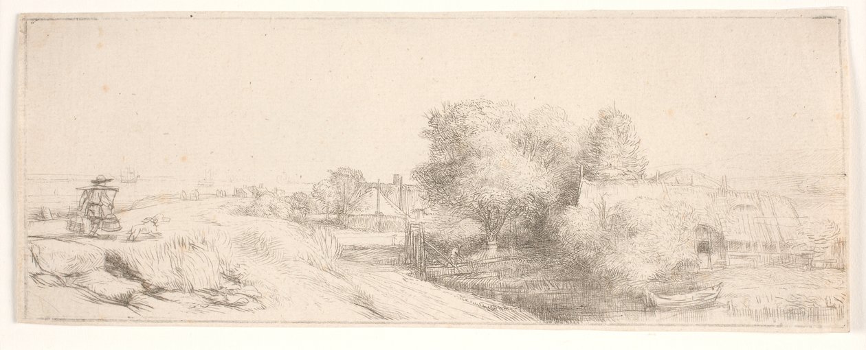 Proefdruk van „Landschap met een melkboer“ door Rembrandt van Rijn