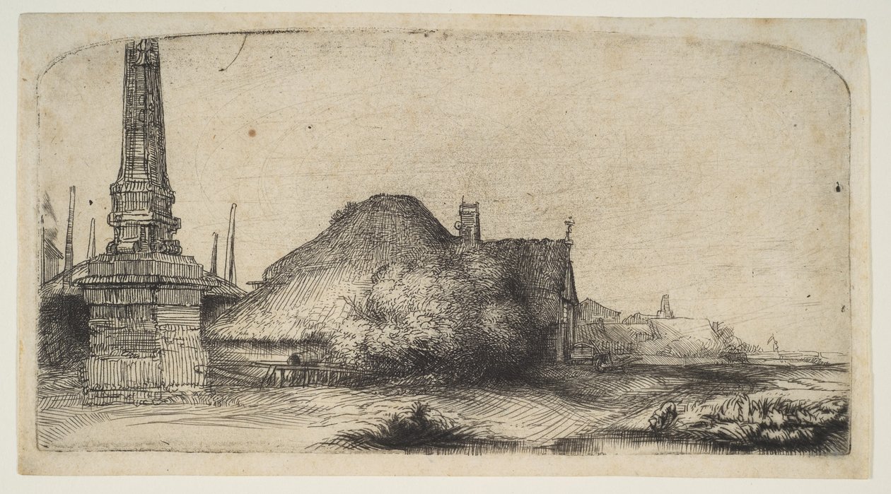 Cottage en Grenspaal op de Spaarndammerdijk door Rembrandt van Rijn