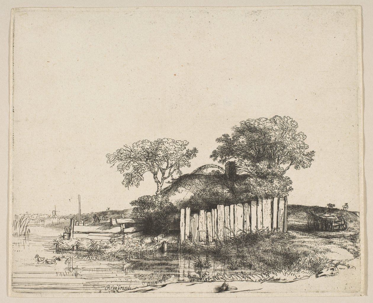 Huisje met een witte omheining, 1648 door Rembrandt van Rijn