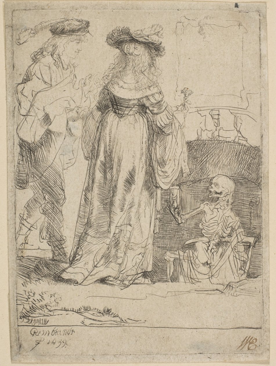 De dood verschijnt aan een getrouwd stel uit een open graf, 1639 door Rembrandt van Rijn