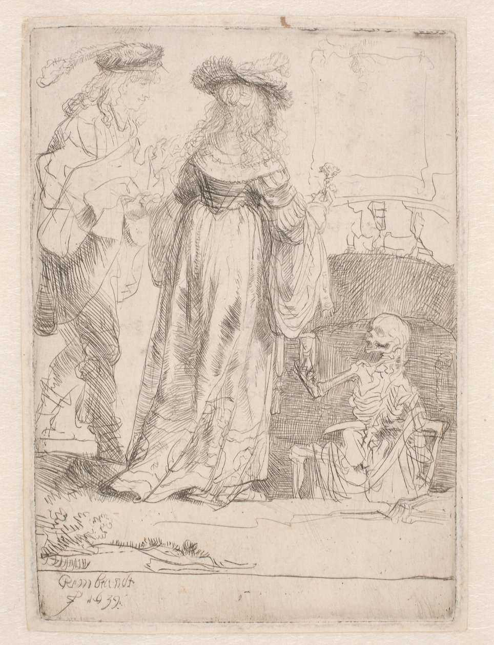 Het jonge paar en de dood door Rembrandt van Rijn