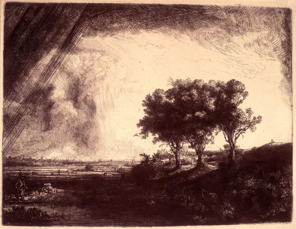 Het landschap met de drie bomen door Rembrandt van Rijn