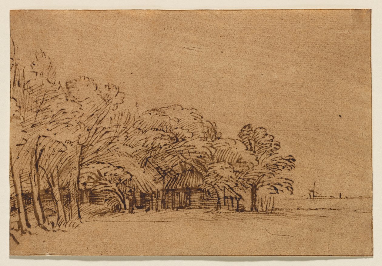 Boerderij onder bomen door Rembrandt van Rijn