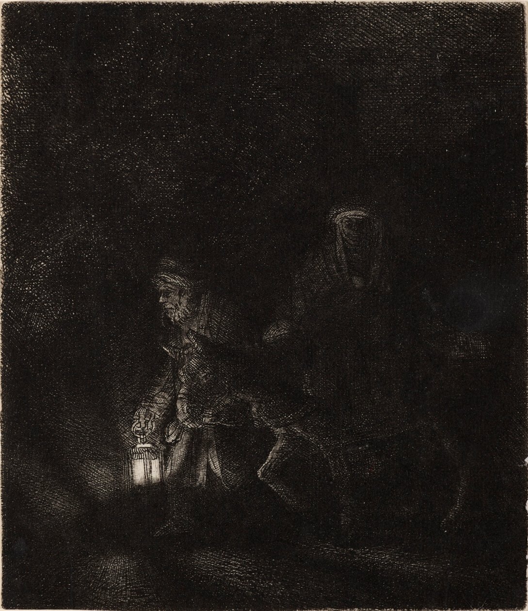 Vlucht naar Egypte: Een nachtelijk stuk door Rembrandt van Rijn