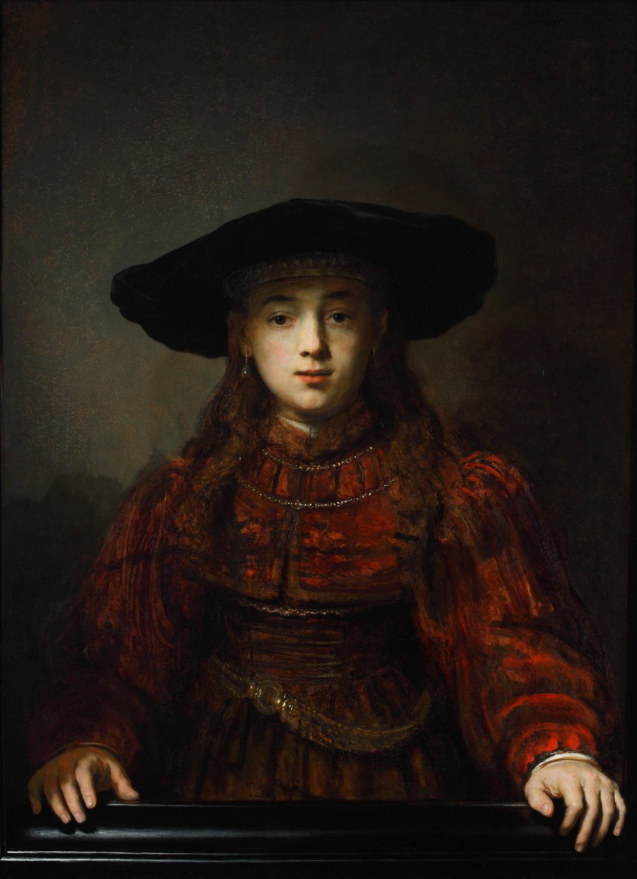 Meisje in een schilderijlijst door Rembrandt van Rijn