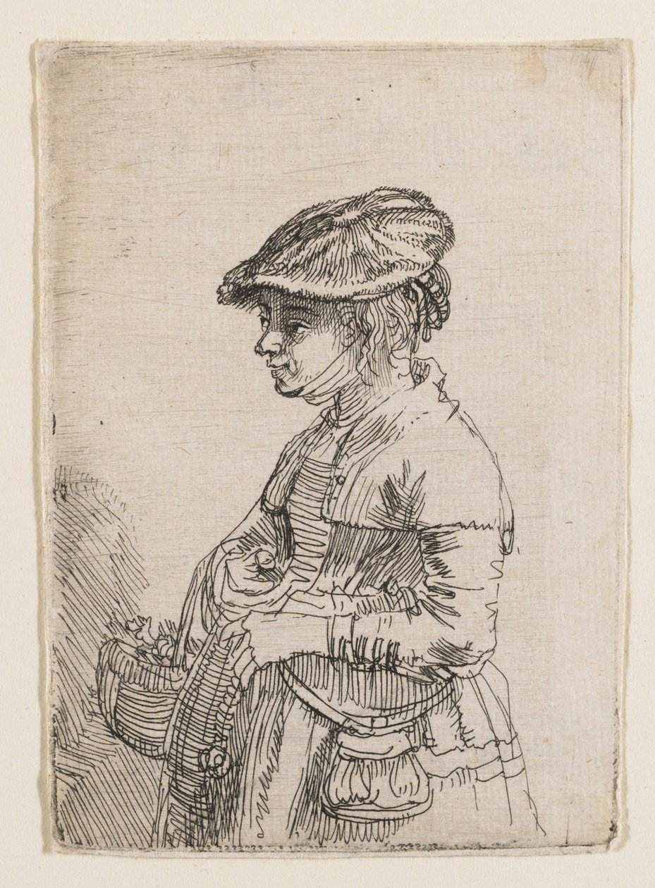 Meisje met een mandje door Rembrandt van Rijn