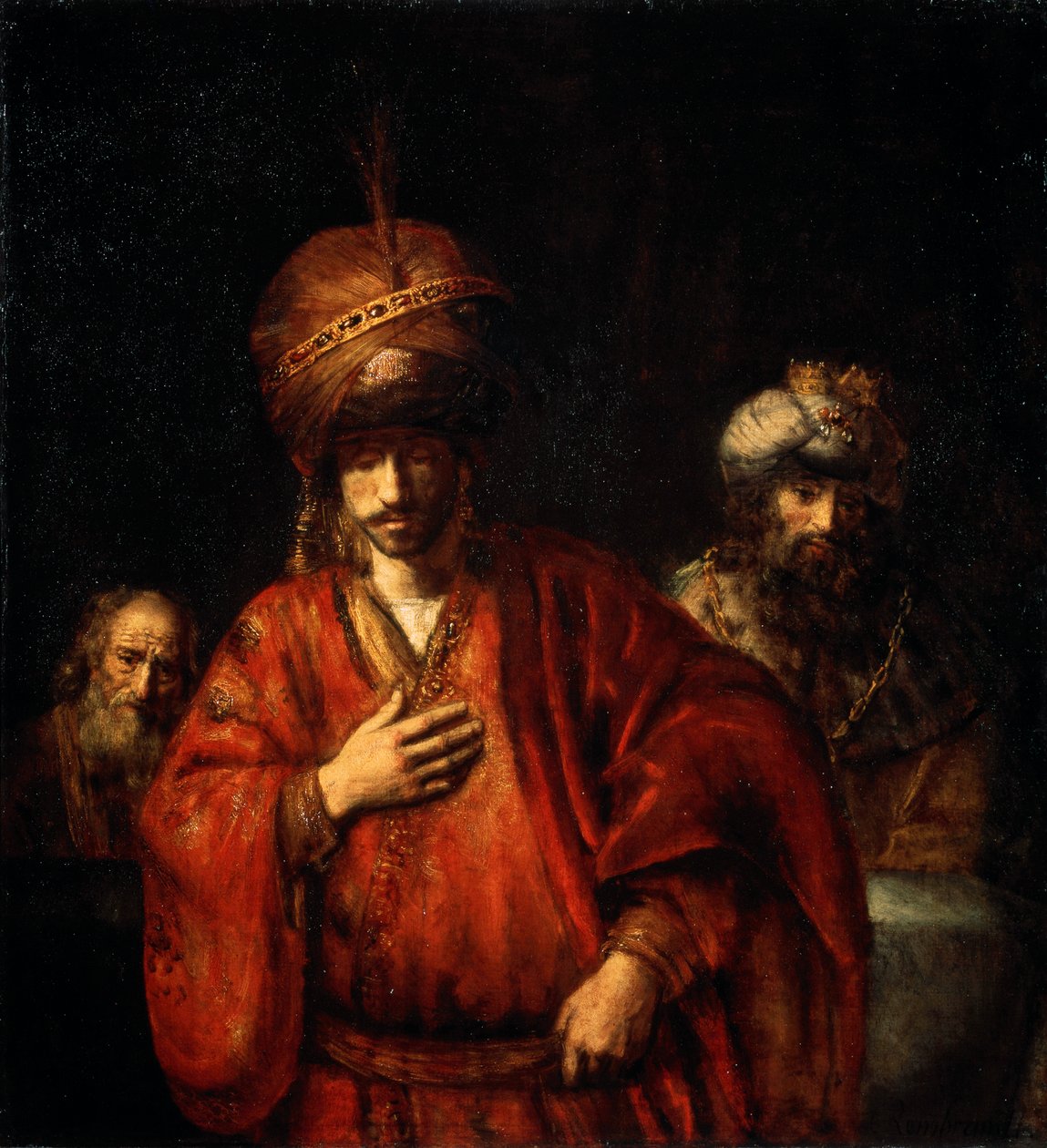 Haman herkent zijn lot David en Uriah, 1665 door Rembrandt van Rijn