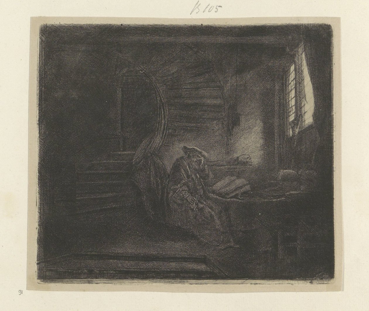 Hieronymus in een donker studeervertrek door Rembrandt van Rijn